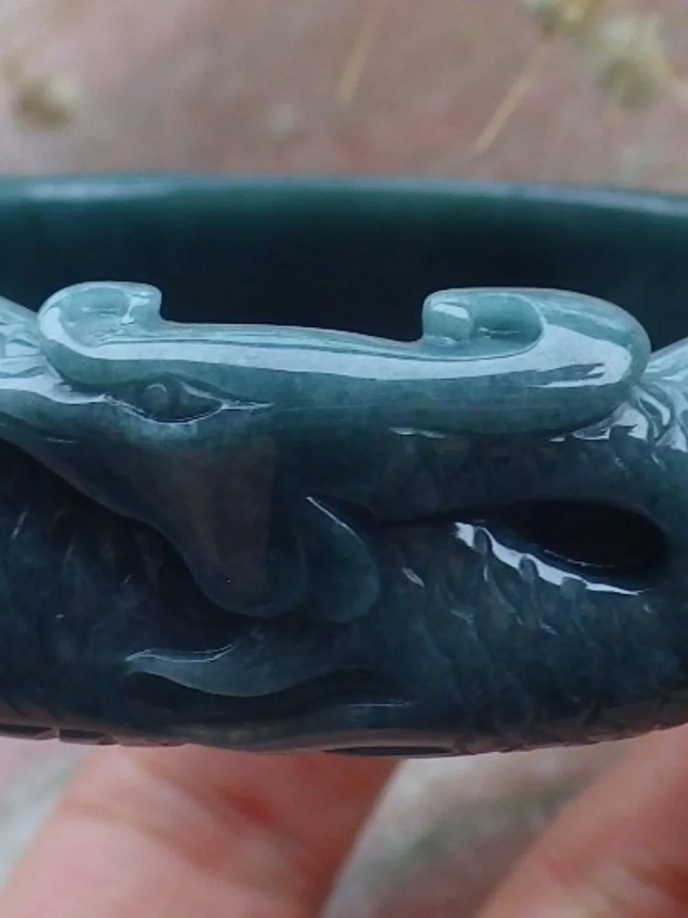 58mm Certified Hand Carved Natural A JADE Jadeite Phoenix Circle Bangle Bracelet